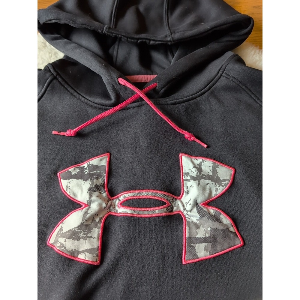 Under Armor Hoodie Women's Sz Med‎ Black Pink Cold-gear Semi Fitted